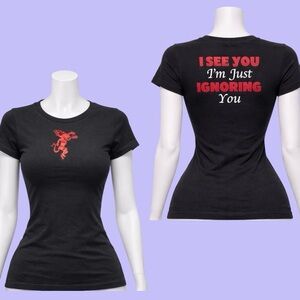 1990s Fireball Red Dragon Demon “i see you im just ignoring you” Black Baby Tee